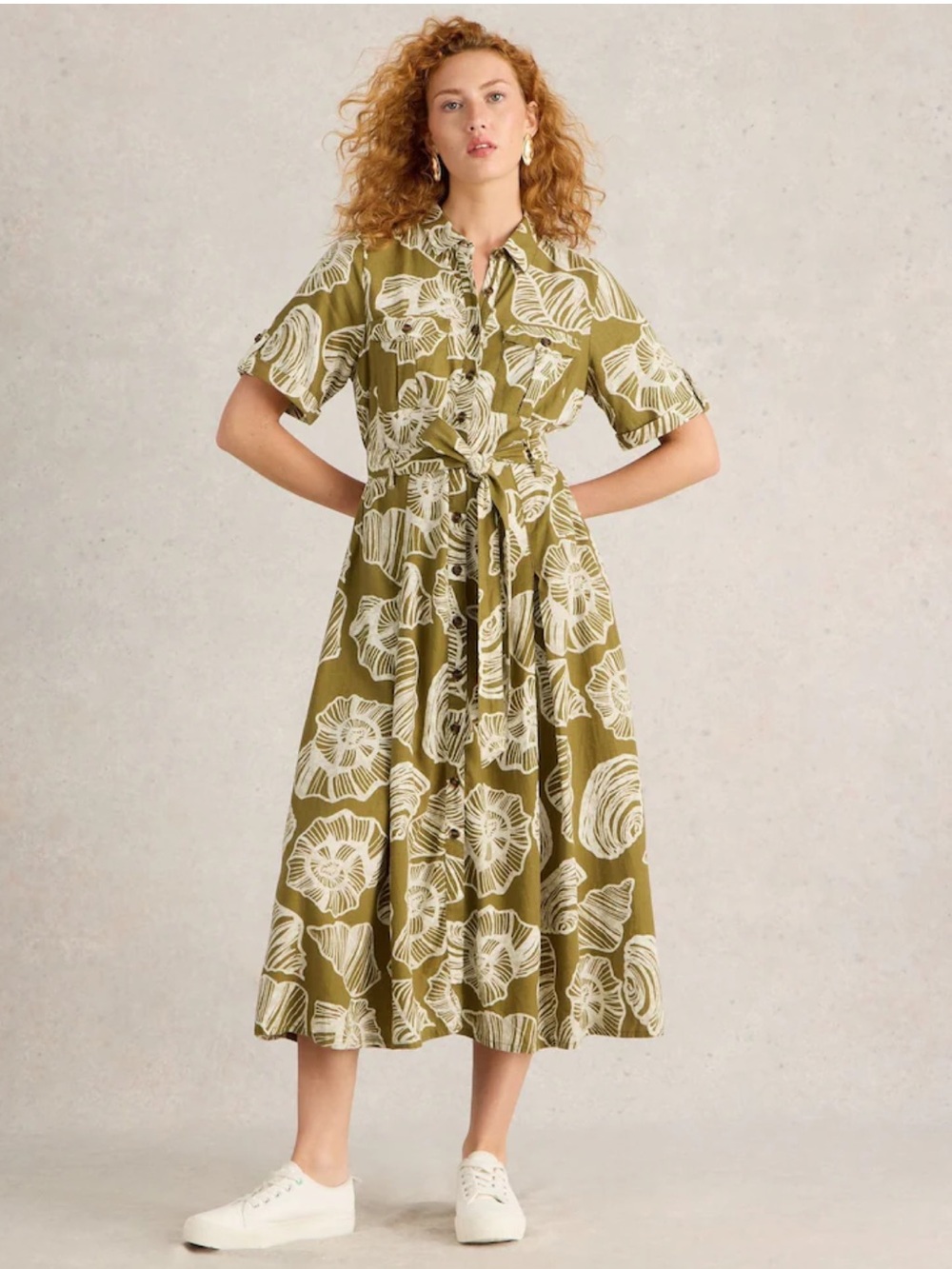 NWT Linen blend button up shirt dress in shell print